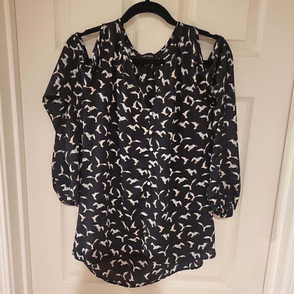 Cold shoulder blouse, black and white, S